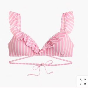 J crew ruffle wrap bikini set stripe pink